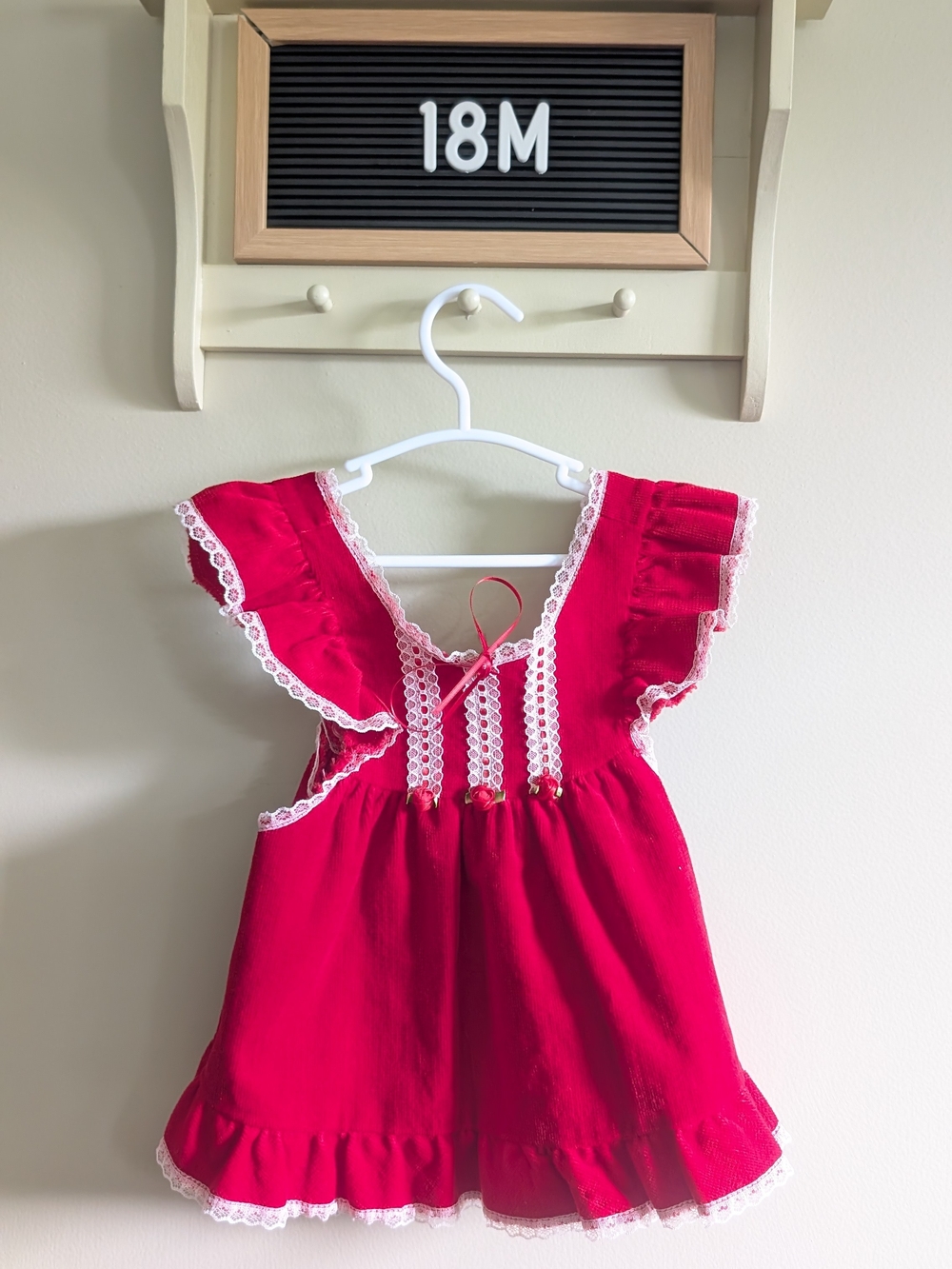 Red Lace-Trim Flutter Sleeve Dress for Kids - 18M